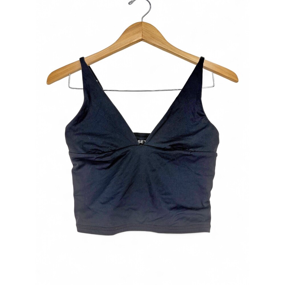 SET Black V‑Neck Cropped Tank Top Size M